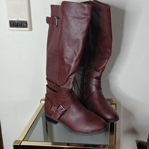Torrid burgundy strappy knee high boots size 10 w